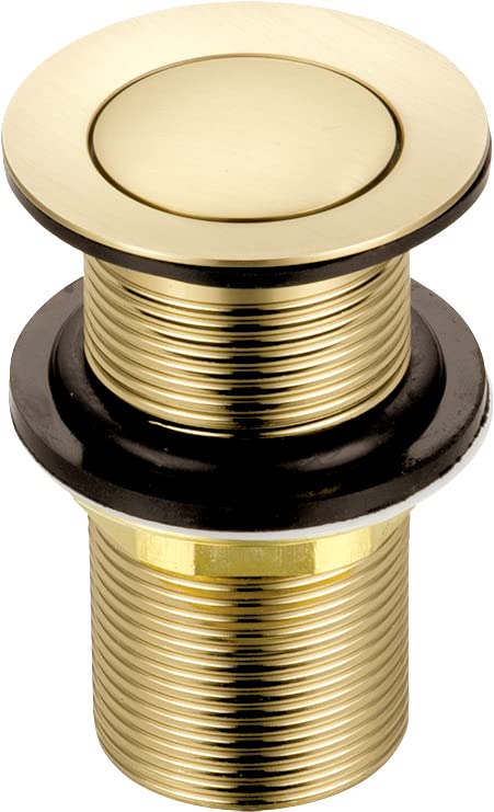 Xcel Home Brushed Gold Unslotted Click Clack Basin Waste | Round Brass Pop Up Bathroom Sink Plug Replacement | Suitable for Basins Without Overflow |