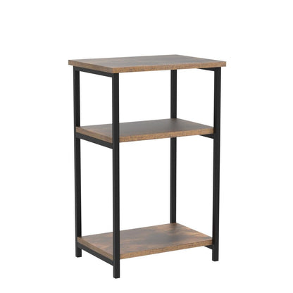 Furinno JUST Side Table Set of 2, 3-Tier Metal Frame End Table with Open Shelf, Night Stand, Bedside Table, for Living Room, Bedroom, Amber Pine