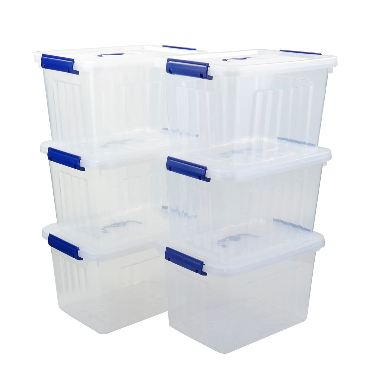 Buyitt Set of 6 Plastic Storage Bins with Lid, 12 Litre Storage Latch Boxes, Clear, f