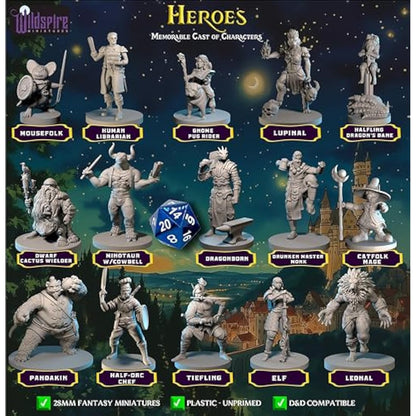Wildspire Heroes, Animal Companions & Troll King for DND Miniatures Bulk 28mm DND Minis Dungeons and Dragons D&D Miniatures Dungeons and Dragons Unpainted Figures for Tabletop