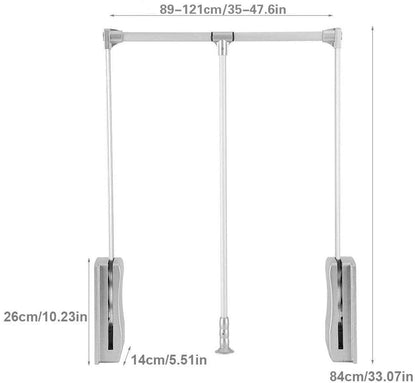 Nisorpa Pull Down Clothes Rail Adjustable 890-1210mm Wardrobe Lift Large Extendable Cloth Hanger Soft Return Storage System with Aluminium Rod Space