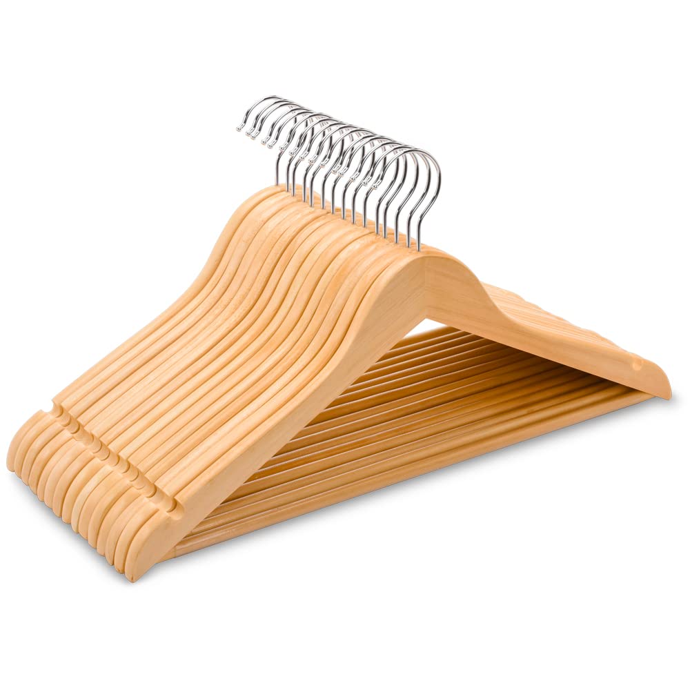 Amber Home 10pcs Wooden Coat Hangers, Wood Suit Hangers, Natural
