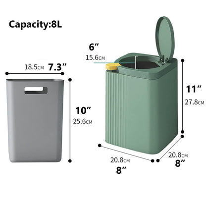Zhongren Small Waste Paper Bin with Push Lid Kitchen Bathroom Living Bins Recycling Square Office Wastebasket Dustbin Home Bedroom Trash Can Garbage