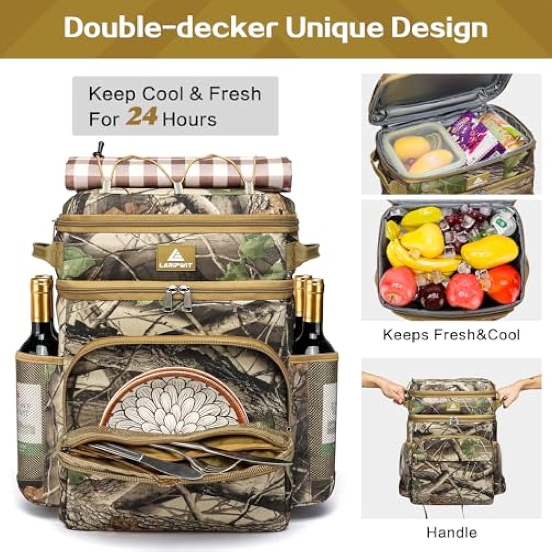 Laripwit Cooler Backpack 54 Cans Insulated Cool Bag Rucksack Leak-Proof Picnic Backpack for Men Women - Perfect Large Soft Cooler Rucksack for Travel, Camping, Lunch, Beach