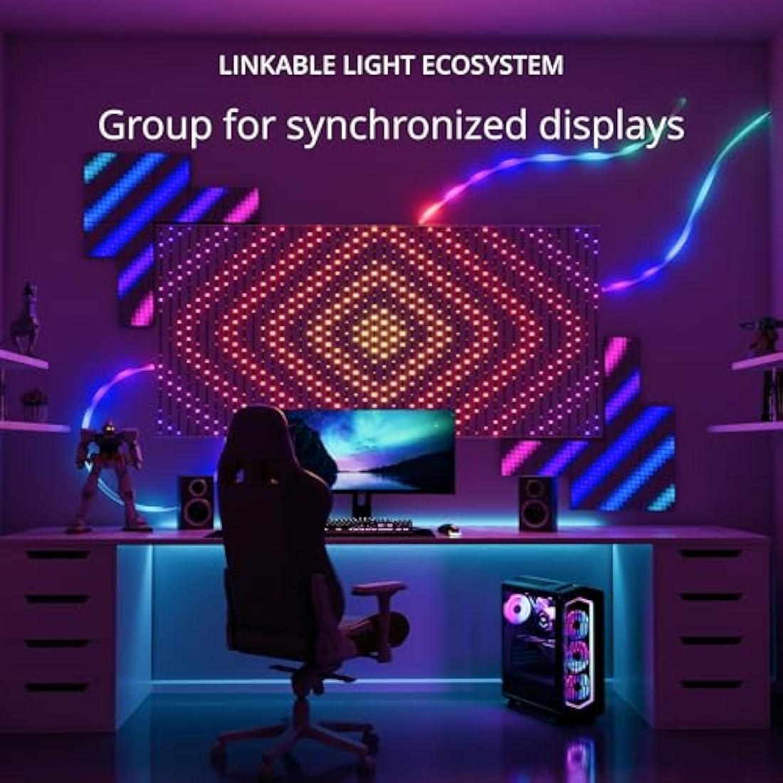 Twinkly Flex 3m, LED Tube Multicolor, RGB LED Strip Flexible, Compatible with Alexa and Google Home, Gaming Lights, 16 M+ Colors, USB C Power, App Control, White Wire