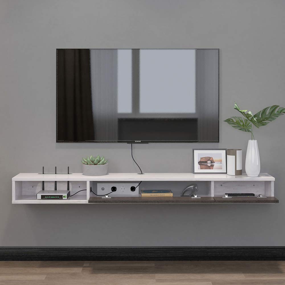 Pmnianhua Floating TV Unit, 63'' Wall Mounted TV Cabinet, Floating Shelves with 2 Doors