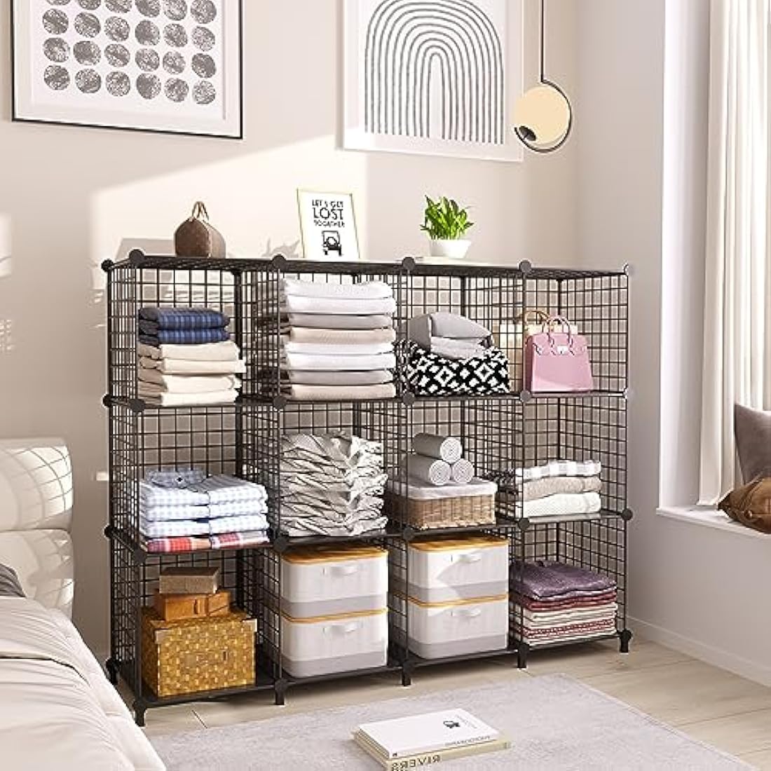 AWTATOS Cube Storage Unit, 12 Cube Wire Storage Shelves, Multifunctional DIY bookcases and Shelving Units Perfect for Office/Livingroom/kitchen/Bathroom, Black USCIH12BE