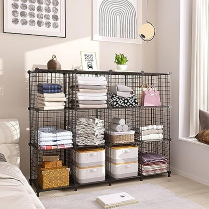 AWTATOS Cube Storage Unit, 12 Cube Wire Storage Shelves, Multifunctional DIY bookcases and Shelving Units Perfect for Office/Livingroom/kitchen/Bathroom, Black USCIH12BE