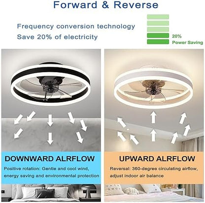 OMGPFR LED Ceiling Fans with Lights Reversible Remote, 6 Speeds Modern Bedroom Fan Ceiling Light Quiet Dimmable Small Ceiling Fan Light for Living Room, White 50CM