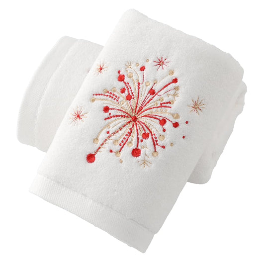 sense gnosis White Hand Towel Set of 2 Premium 100% Cotton Thick Ultra Soft Highly Absorbent Luxury Fireworks Embroidered Design Hand Towels for