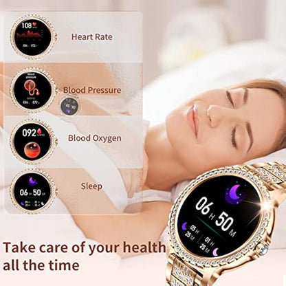 Smart Watches for Women Diamonds (Answer/Make Call),1.32''Touchscreen,Android Smart Watch with Heart Rate/Sleep Monitor,Smart Watch for Women Compatible with AI Voice,3 Bling Straps