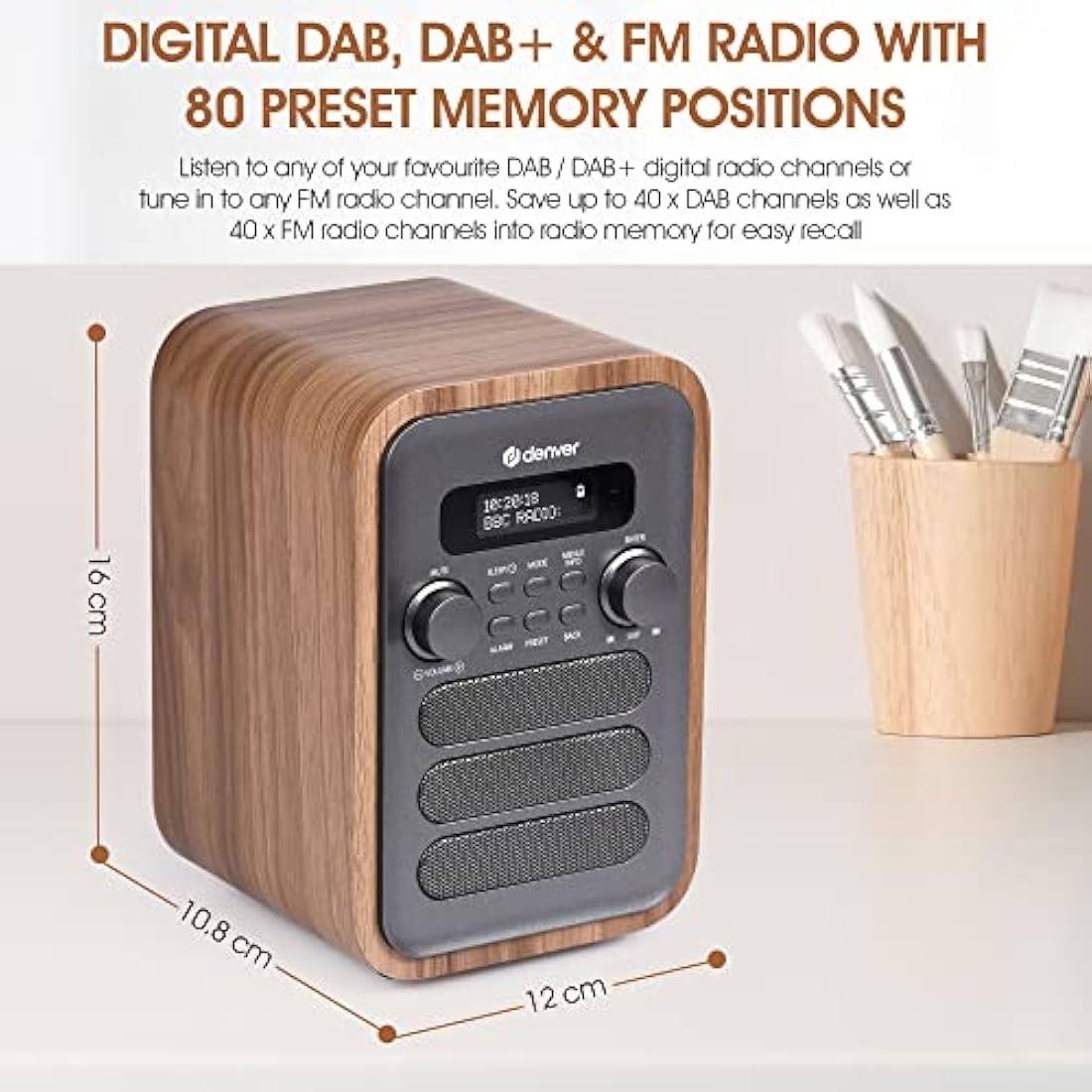 Denver DAB-48 Bluetooth DAB Radio With Remote Control - DAB/DAB+ Digital Radio Mains Powered – DAB Bluetooth Radio Speaker – DAB Alarm Clock – Grey With Large Remote Control