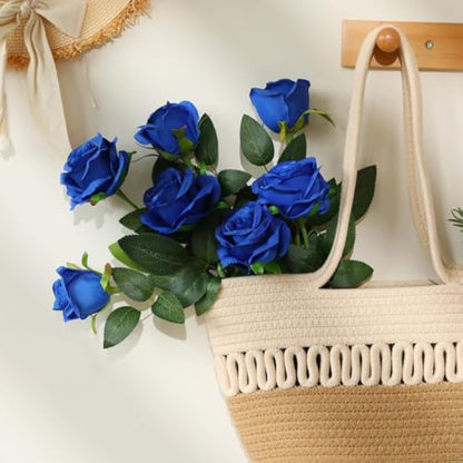 Hawesome 12PCS Artificial Roses Fake Flowers Single Long Stem Blooms With Rose Buds Wedding Decoration Bridal Bouquet Decorative Flower Arrangement Home Decoration Party Centerpieces in Blue