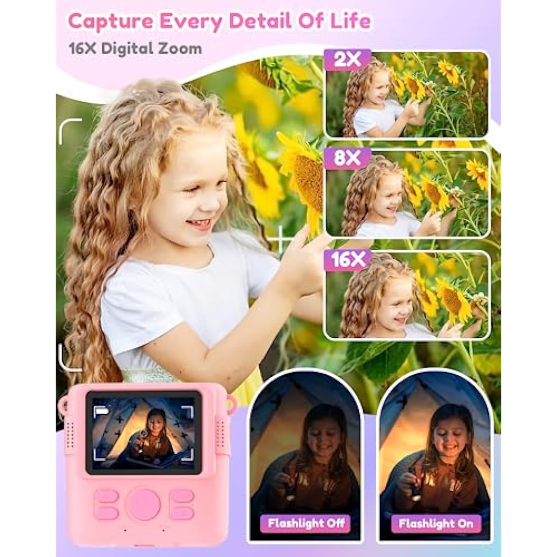 YORKOO Kids Instant Camera with Photo Paper, 1080P HD Digital Camera for Girls, Creative Gift for Children Age 4-10, Video Recorder, 32GB SD Card - Pink