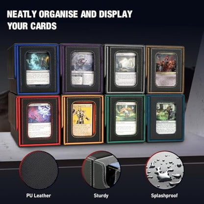 TiMOVO MTG Commander Deck Box, Magnetic Leather Card Deck Case Fits 200+ Double-Sleeved Cards, Card Box with 2 Commander Display & 4 Dividers & Dice Tray Fit YuGiOh TCG CCG Magic Cards, Black & Gray