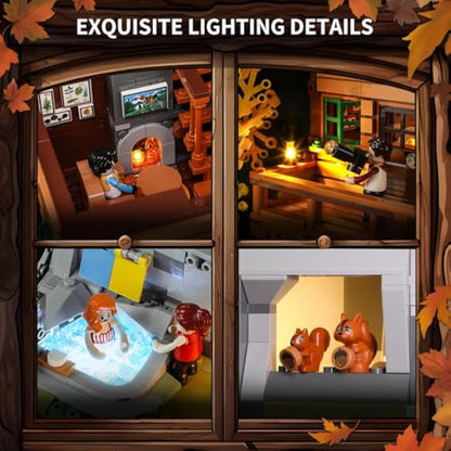 FUNWHOLE Mountain Cabin Lighting Building Bricks Set, 2255 Pcs Friends Modular House Toy Buliding Blocks Set for Adults and Teen
