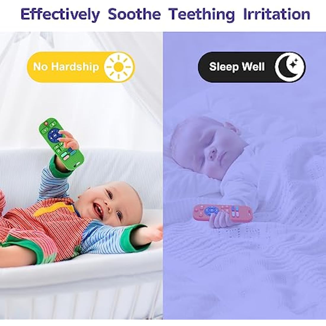 Hooku 2 Pack Silicone Teething Toys for Babies 0-6 Months, Teethers 6-12, Remote Teether Baby, Sensory, Chew, Toddler Infant Newborn Gifts, Green-Orange