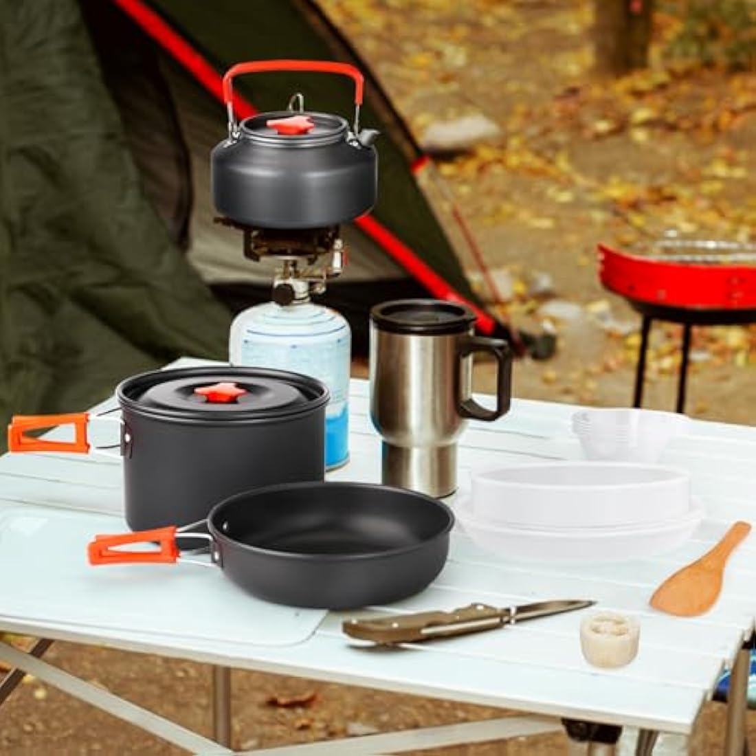 Gutsdoor Camping Cookware Set Camping Cooking Set Non Stick Family Backpacking Cooking Set Lightweight Stackable Pot Pan Bowls with Storage Bag for Outdoor Hiking