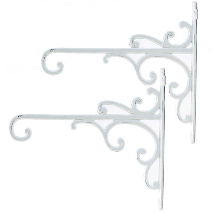 Sungmor Cast Iron Wall Hook Plant Hangers - Home & Garden Heavy Duty Hanging Bracket Plant Hooks - 2PC WHITE Decorative Wall Mount Hooks for Hanging