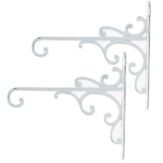 Sungmor Cast Iron Wall Hook Plant Hangers - Home & Garden Heavy Duty Hanging Bracket Plant Hooks - 2PC WHITE Decorative Wall Mount Hooks for Hanging