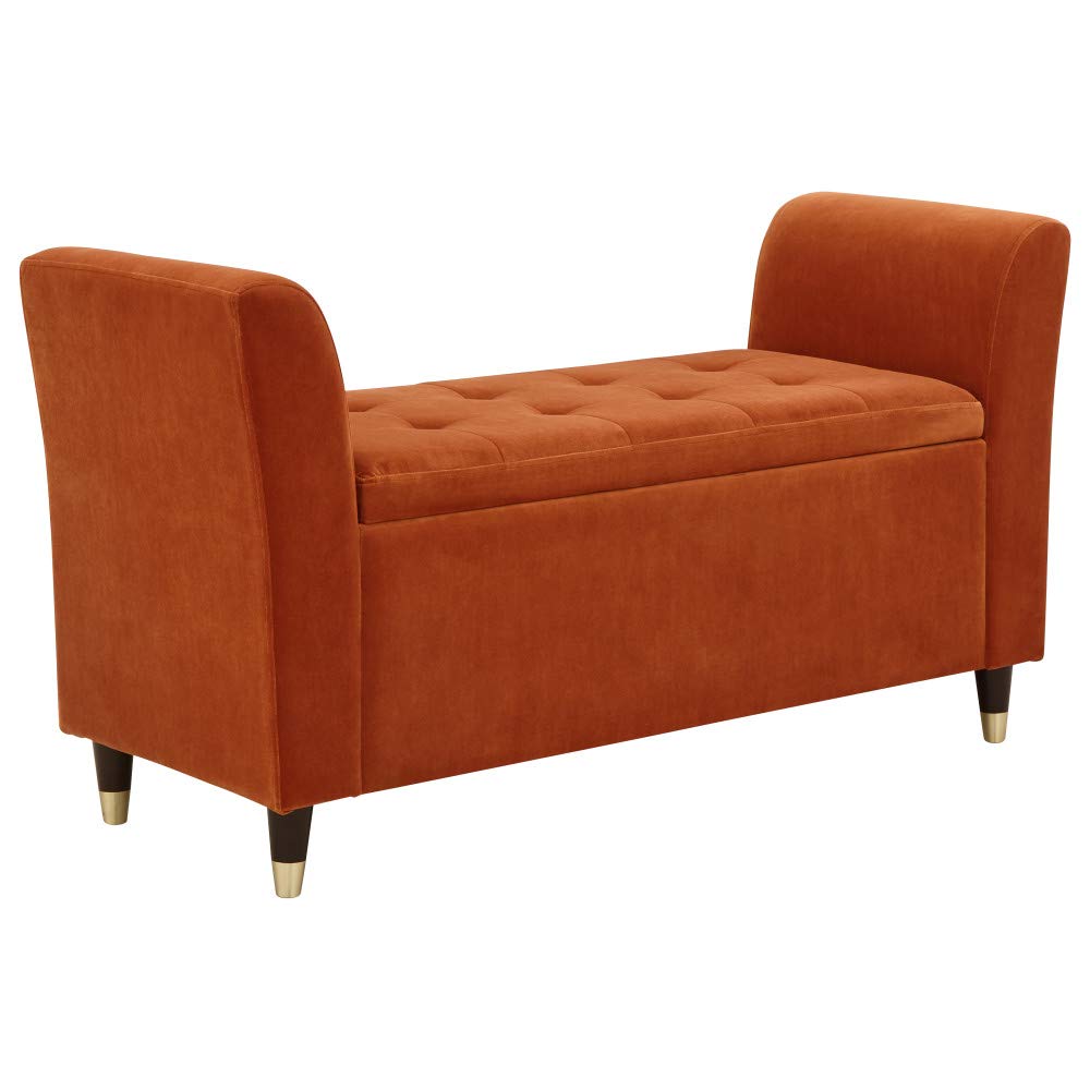 GFW Genoa Russet Fabric Ottoman Window Seat, Velvet Upholstered Storage Bench with Button Tufted Seat, Hidden Storage