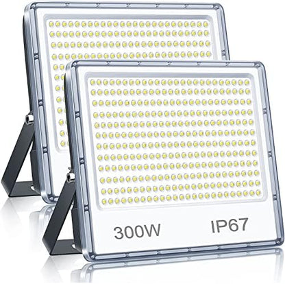 YIQIBRO 300W LED Floodlight Outdoor 2 Pack, IP67 Waterproof Outside Security Lights, 30000LM 7000K Cool White LED Floods Light Outdoor Spotlight for Garden, Garage, Warehouse, Workshop, Factory