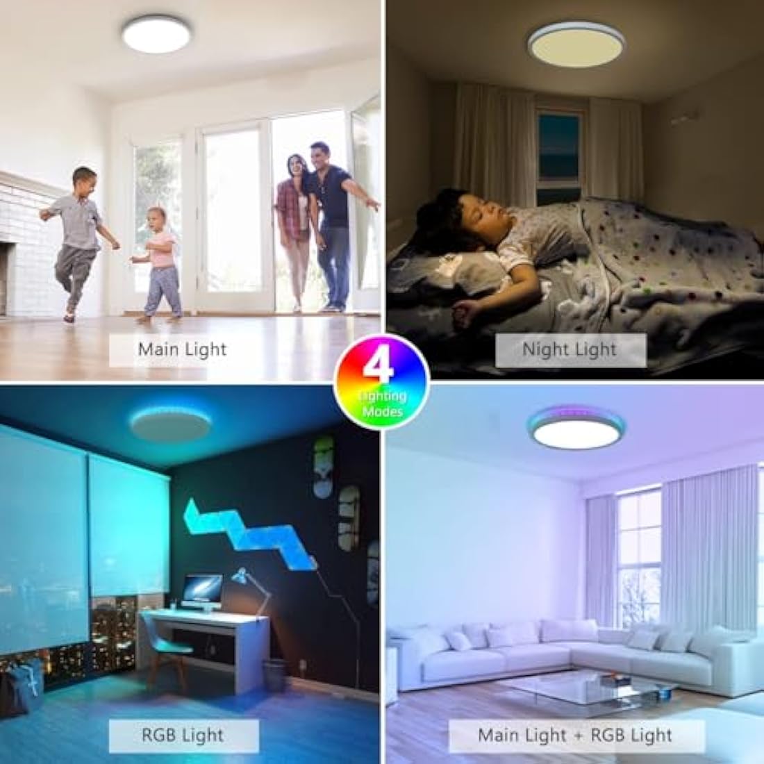 zemty 2Pack LED Ceiling Light Dimmable 3000-6500K, 24W 3200LM Bathroom Lights Ceiling with Remote Control, RGB Color Changing, Memory, Round Flush Ceiling Lamp for Bedroom Living Room Kitchen