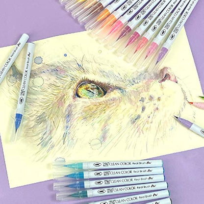 Kuretake Clean Color Real Brush Watercolour Brush Pens (Set Of 36 Colours)