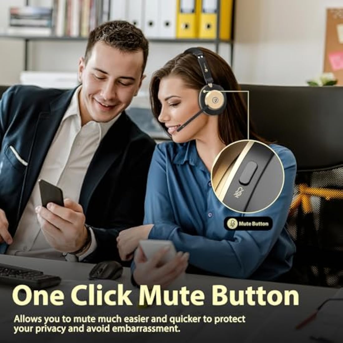 Wireless Headset, Bluetooth Headset With Microphone Noise Canceling & USB Dongle, On Ear Headphones with Charging Dock & 50hrs Working Time for Computer/Mobile Phones/Ms Teams/Skype/Zoom/Office