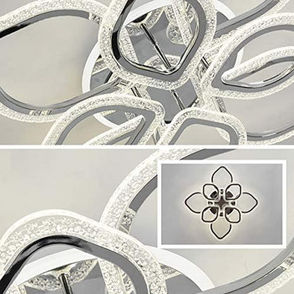 Qcyuui LED Leaf Ceiling Lamp Chandeliers, Modern Flush Mount Ceiling Light 100 W Acrylic Dimming Close to Ceiling Lighting Fixture for Lounge Dining Room Kitchen, with Remote/8-Head