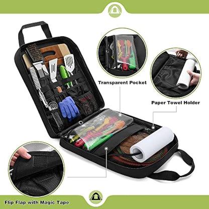 HODRANT Travel Camp Utensil Organizer Bag, with Hanging Straps & Towel Paper Holder, Camp Kitchen Case for Cooking Utensil Set, Kitchen Accessories Storage Bag for Outdoor Camping & Hiking, Bag Only