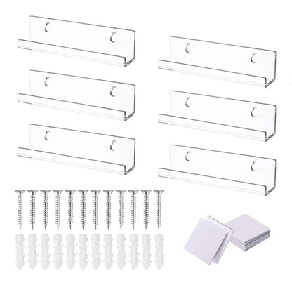 Povxlum Acrylic Vinyl Record Display Rack 6 Pack, Transparent, 7 Inch, Minimalist Floating Shelf for CDs, Blu-ray, Video Stores, Cafes, Bars