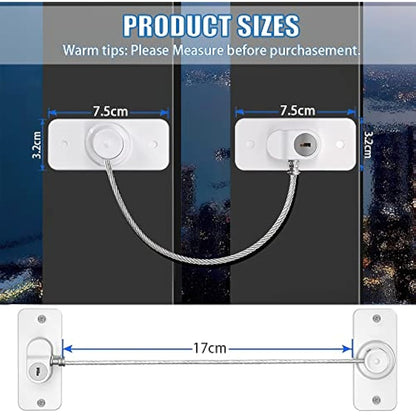 4 Pack Window Restrictors for UPVC Windows, Safety Locks with Key Cable Lock Door Fridge Cupboard for Children,Drillable/Self-Adhesive