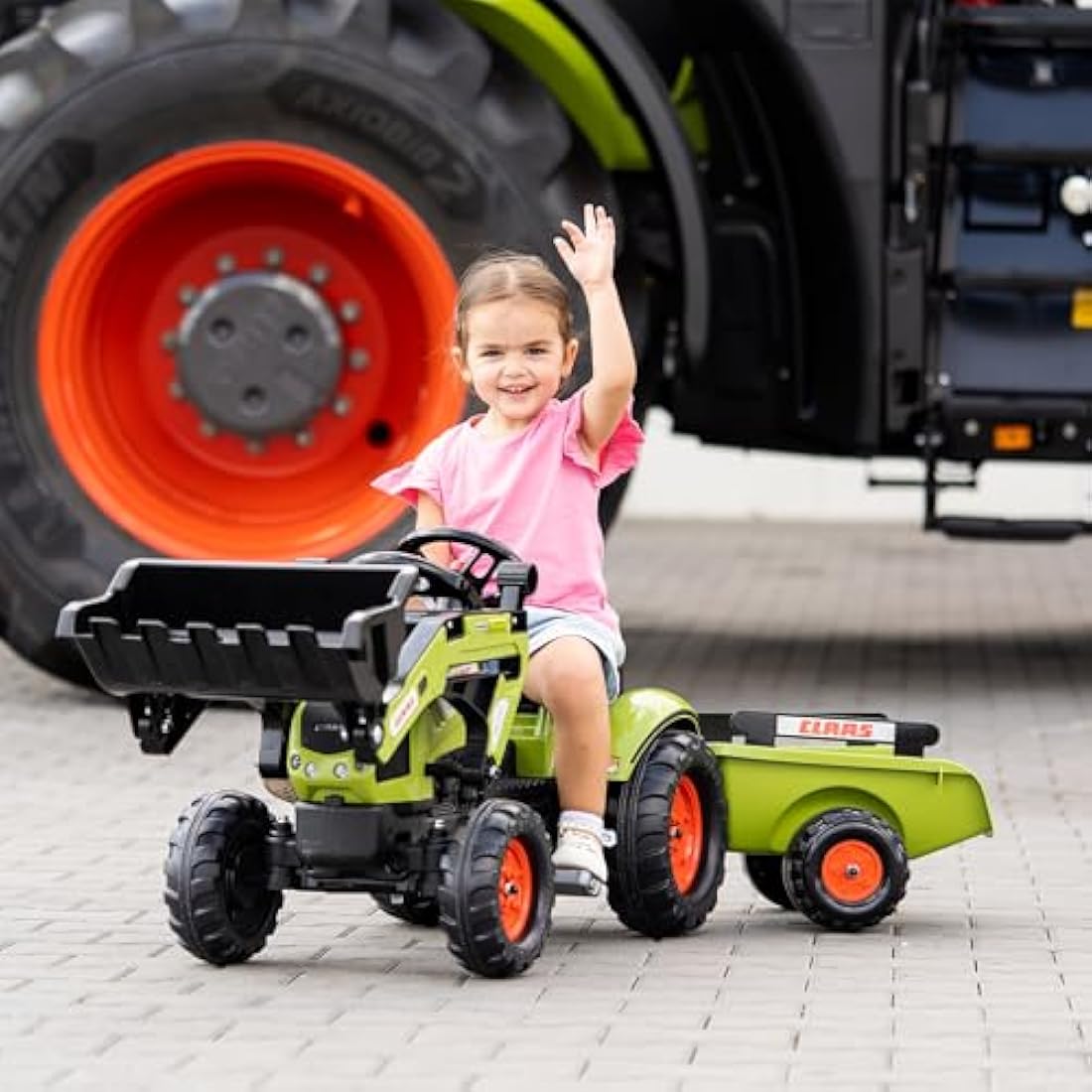 Falk Claas Ride on Tractor Backhoe with Trailer Pedal Ride-On Tractor Toy for Boys and Girls ages 2-5 Years Old. Toddler Ride on Pedal Bike Toy For Indoor and Outdoor Use. Gift for 2-5 Year Olds.