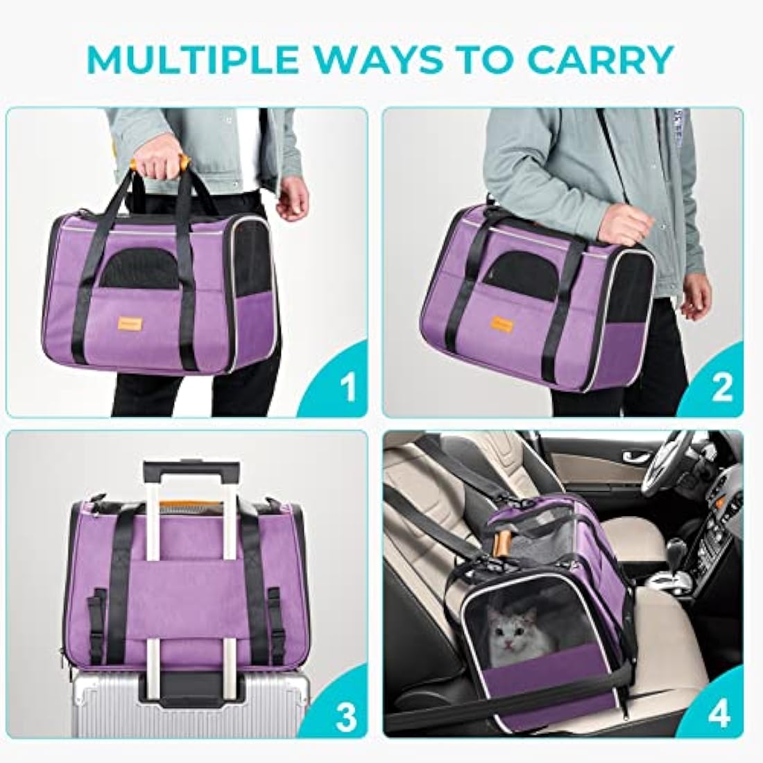 Morpilot Cat Carrier - Airline Approved Pet Carrier, Portable Dog Bag with Breathable Mesh, Adjustable Shoulder Strap, and Bowl - Small Travel Cage in Pink