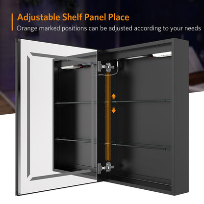 Quavikey® Black Bathroom Mirror Cabinets with Shaver Socket and Light, 50x70 cm LED Illuminated Bathroom Wall Cabinet with Mirror, Anti Fog