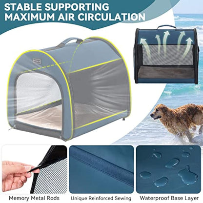 PETSFIT Collapsible Dog Crate, Dog Travel Crate - 26.5 Inch Lightweight, Roomy, Easy to Set Up, Portable Pop Up Dog Carrier with Thick Mat, Sturdy Soft Sided Dog Crate, Navy Blue