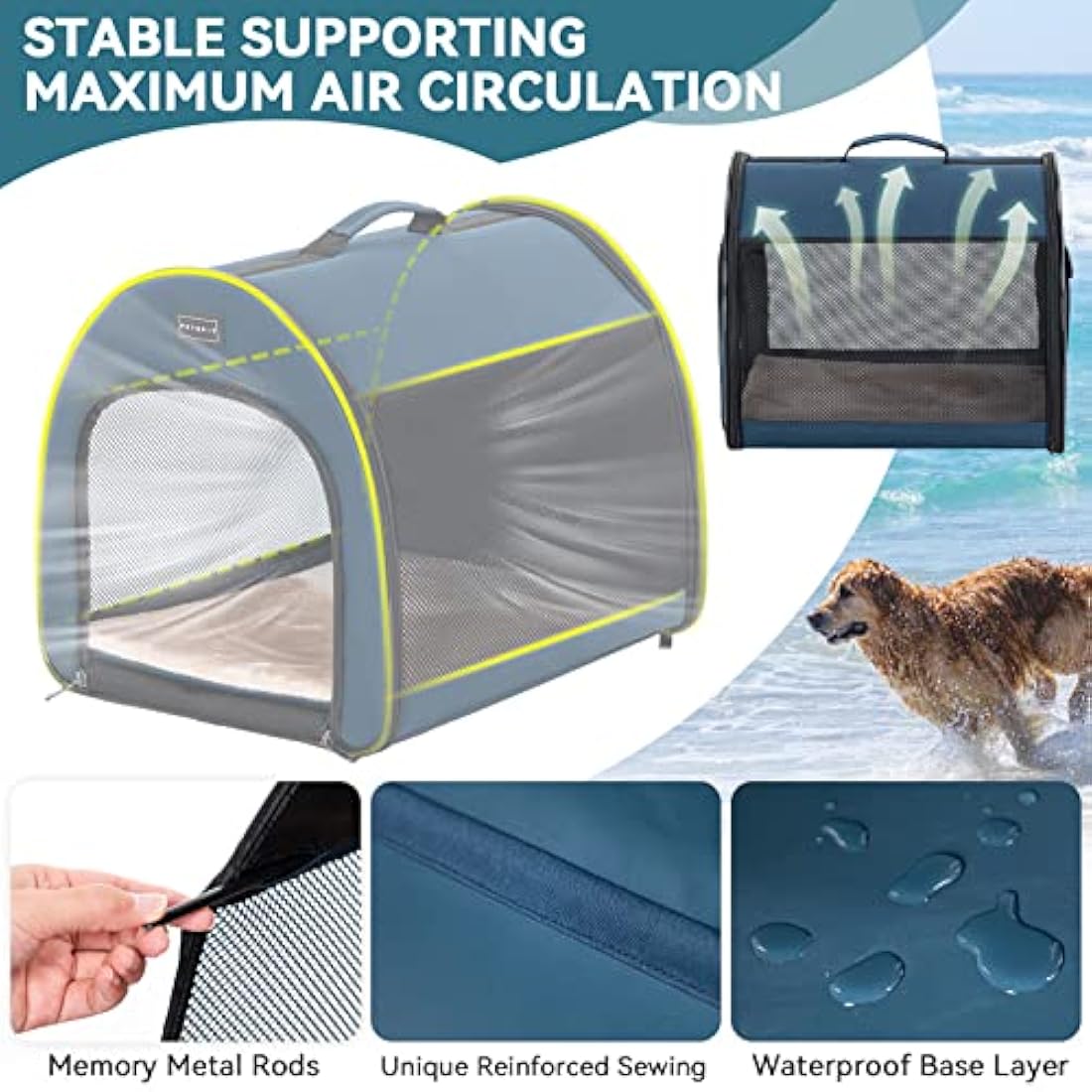 PETSFIT Soft Sided Dog Crate, Travel Dog Kennel - 19 Inch Lightweight, Roomy, Easy to Set Up, Portable Pop Up Dog Carrier Dog Kennel Indoor with Thick Mat, Sturdy Portable Dog Crate Navy Blue