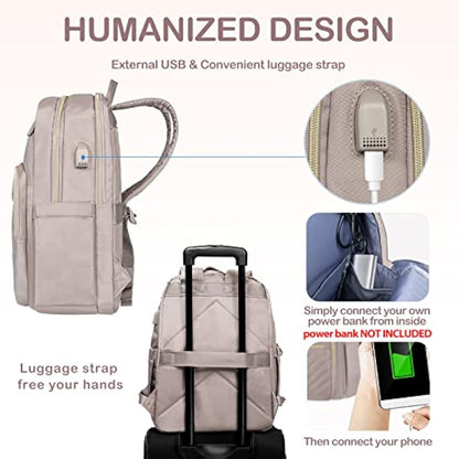 VANKEAN 15.6 Inch Laptop Backpack for Women Work Laptop Bag Fashion with USB Port, Waterproof Purse Backpacks Teacher Nurse Stylish Travel Bags Casual Daypacks for College, Business, Pink