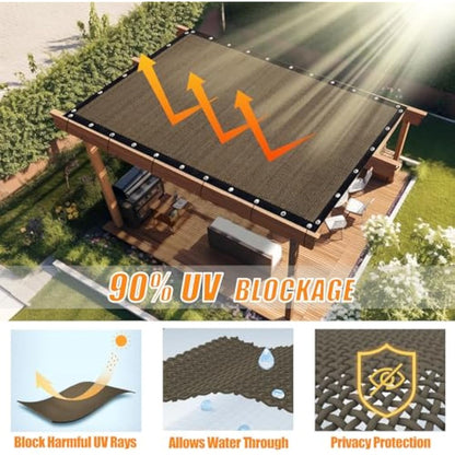 KANAGAWA 90% Sun Shade Cloth 12'X 20' Outdoor Pergola Shade Cover Canopy with Grommets UV Block Privacy Screen for Patio, Backyards, Outdoor, Carport, Garden, Mocha