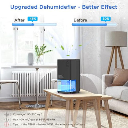 Dehumidifier for Home Damp, EasyAcc 1200ml Electric Dehumidifier with Ultra Quiet & Auto Shut off 7 Colorful LED Portable Mini for Wardrobe Bathroom Closet RV Bedroom Garage-Black