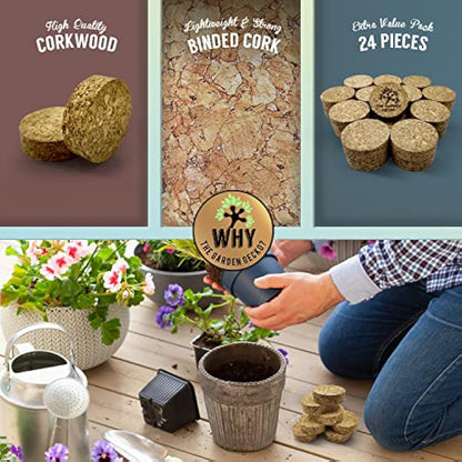 The Garden Gecko Invisible Pot feet for outdoor plant pots and flowers solid agglomerated cork, large-grain pot risers | 24 PACK | Cork