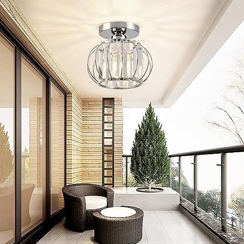 ZYDTRIP Crystals Ceiling Light Fixtures Chandelier, Small Semi Flush Mount Ceiling Light Fitting for Hallway Entrance Kitchen Bedroom Dining Rooms Living Rooms Bar (2 Pack Silver)