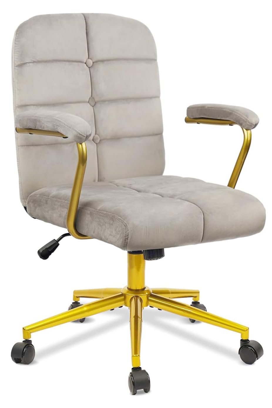 CLATINA Velvet Home Office Desk Chair, Fabric Upholstered Vanity Chairs with Golden Base and Arms