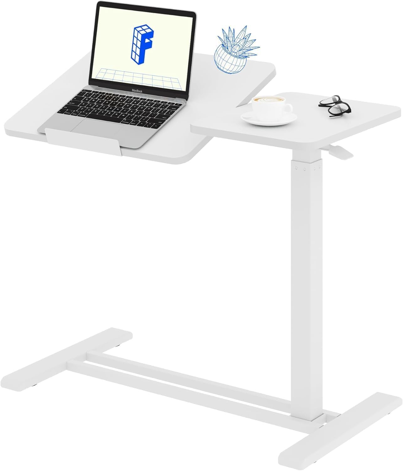 FLEXISPOT Overbed Table with Wheels, Adjustable Height Bedside Table with Tilting Tabletop, Rolling Laptop Desk for Bed Sofa
