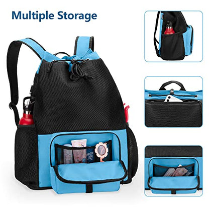 Fasrom Mesh Beach Backpack with Zipper Bottom, Sport Gym Backpack for Swimming, Beach, Pool and Travel(Patent Pending), Blue