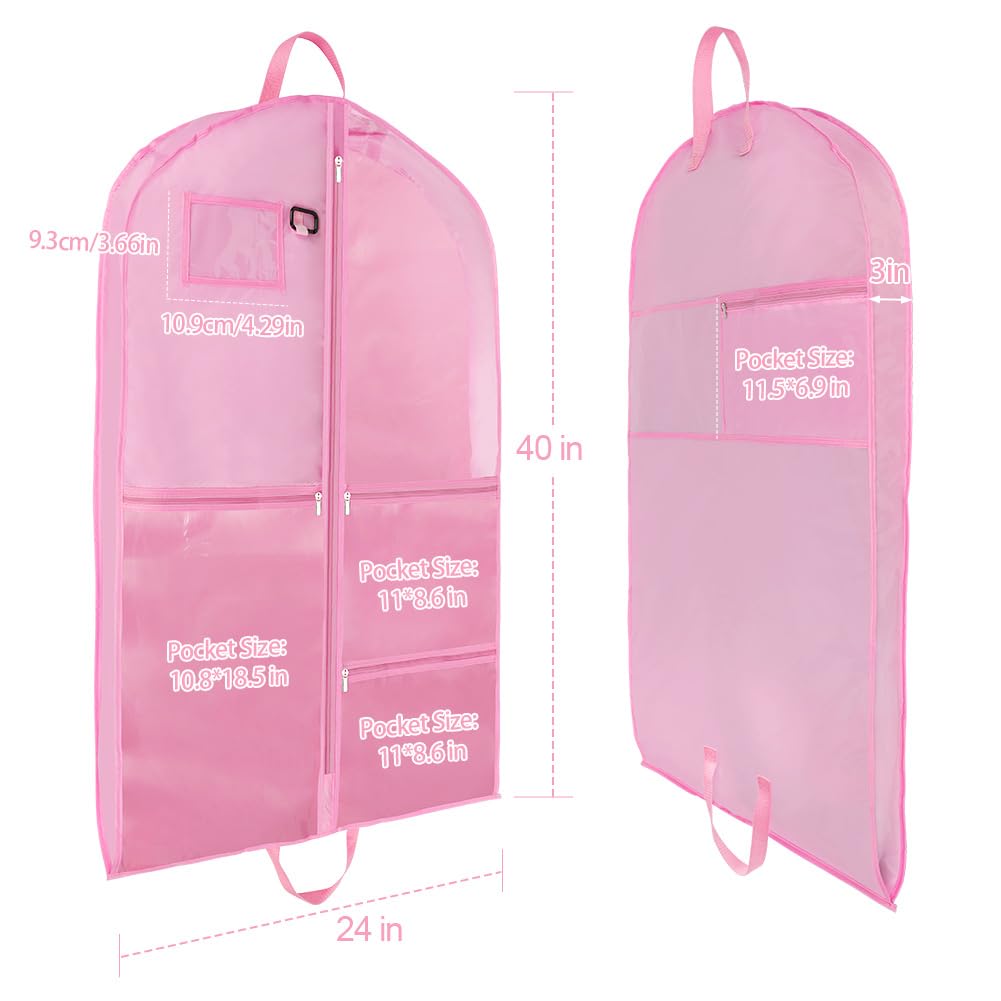 OSDUE Clothes Covers, 40 inch WaterproofHanging Garment Bags with 5 Zipper Pocket and ID Slot Pockets Foldable Kids Dance Costume Garment Bag Travel