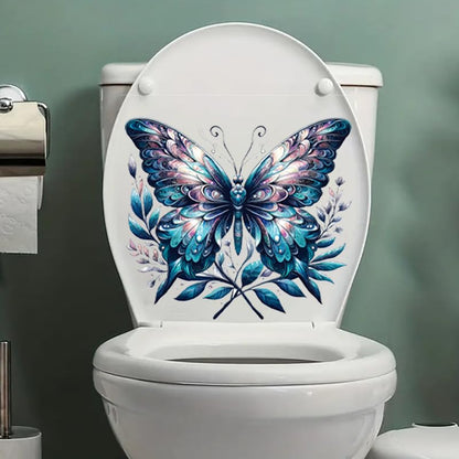 Colorful Butterfly Flower Toilet Cover Sticker Decals,Fish Bird Flower Leaf Waterproof Toilet Lid Tank Seat Decals Cistern Self-Adhesive Bathroom