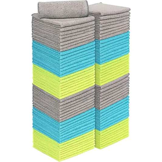 AIDEA Microfibre Cleaning Cloths Pack of 100, Multifunctional Reusable Microfibre Cleaning Towels, Lint Free Streak Free Washable Cloth Duster for House, Kitchen, Car, Motorbike, Windows 30 x30 cm