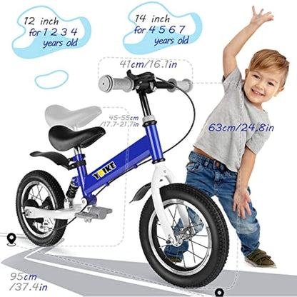 YBIKE 2 in 1 Balance Bike, 12 14 Inch Kids Bike, Suitable for 2-7 Years Old, Kids' Balance Bike with Pedal, Shock Absorber, Fenders, Brakes, 4 Colors Training Bike